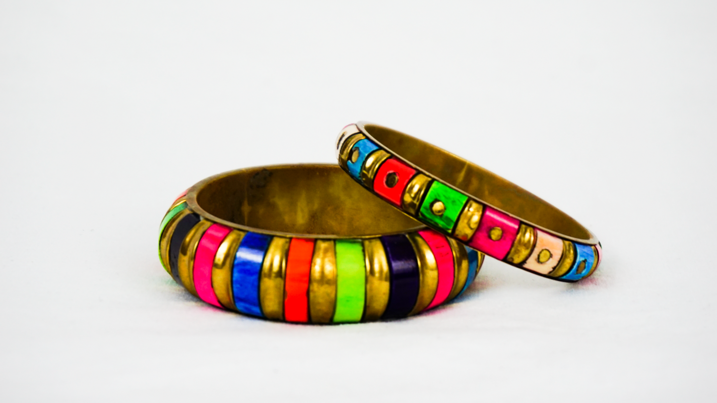 Multicolored Brass Bracelet Duo
