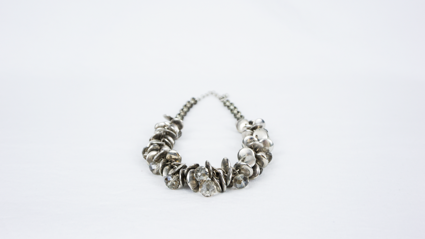 Silver and Crystal Flower Petal Necklace