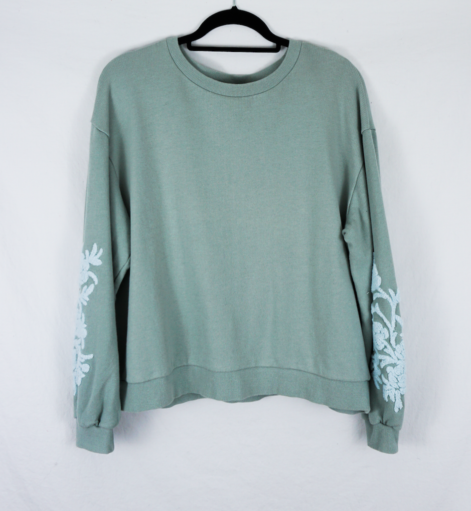 Mint Green Floral Print Sweatshirt